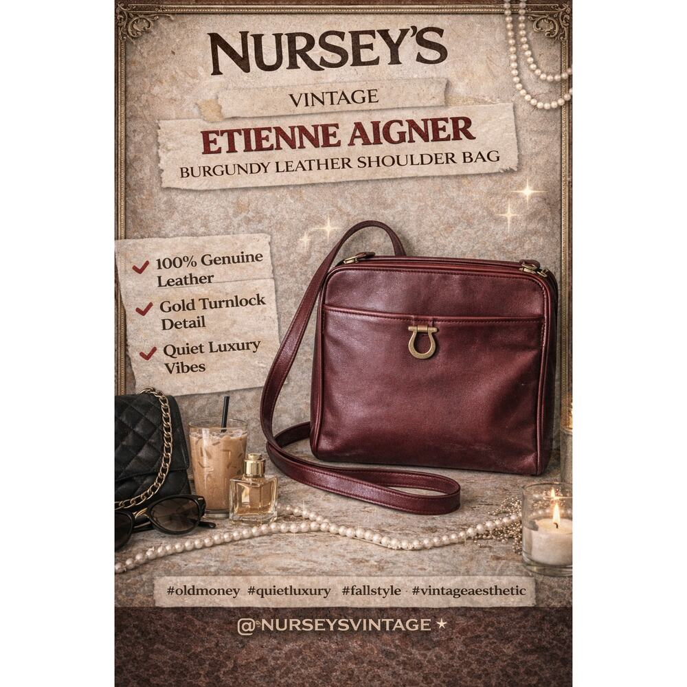 Vintage Etienne Aigner Burgundy Leather Shoulder Bag Turnlock Purse